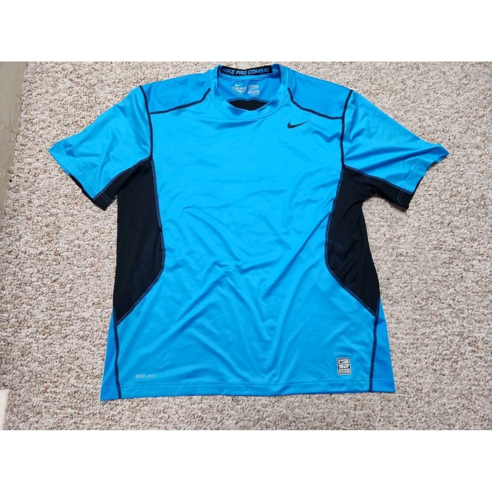 Nike Pro Combat Dri-FIT Fitted Training Shirt Teal Black XL 449841-433